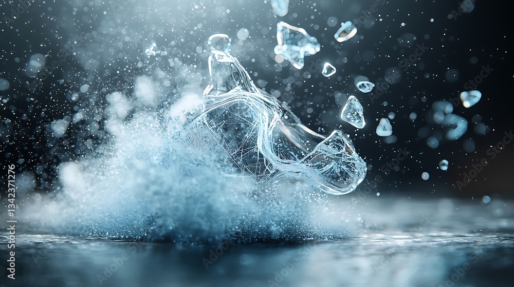 Aufkleber frozen water explosion. a powerful, icy burst of water droplets and ice shards, creating a mesmerizi