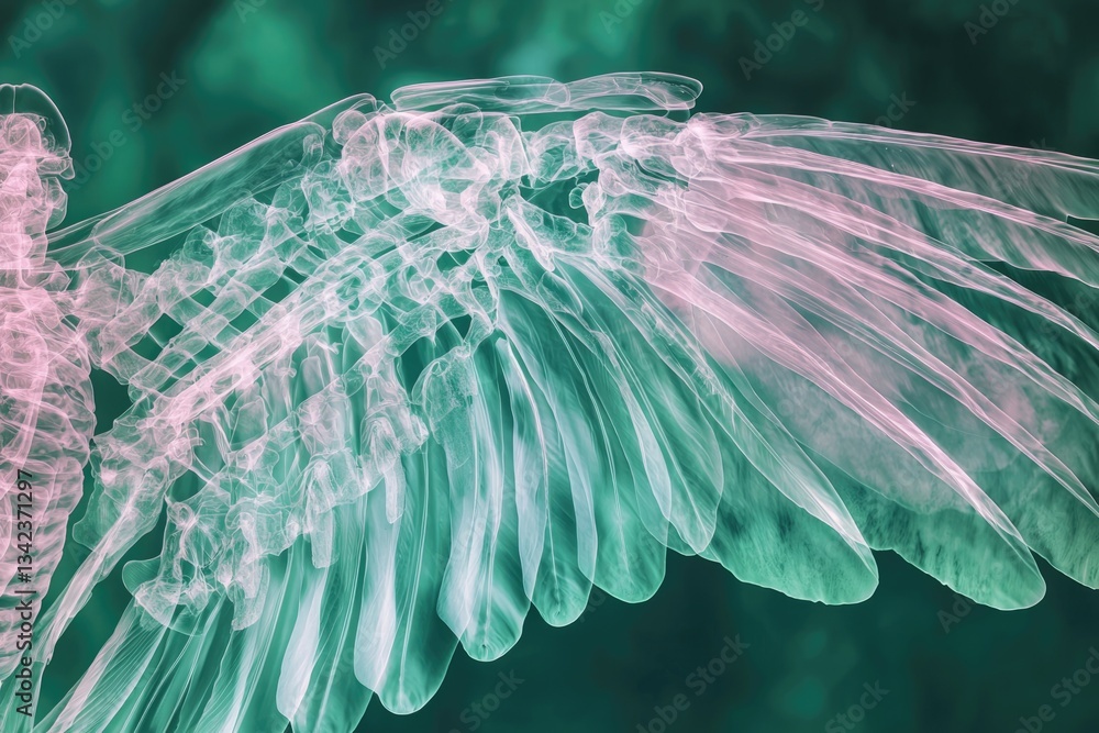 Aufkleber abstract ethereal image depicting delicate, translucent wings with intricate bone-like structures.