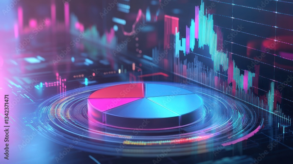 Aufkleber data visualization:financial market analysis with pie chart and stock market graph