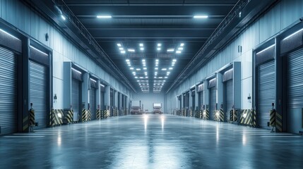 Fototapeta premium Modern Warehouse Interior: Industrial Architecture and Logistics