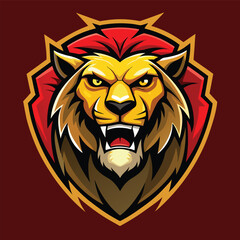 Obraz premium Ferocious Angry Lion Logo with Sharp Teeth Bared in Aggressive Posture
