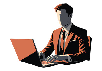 Stylish Businessman in Suit Working on Laptop Focused Professional in Action