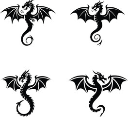 Naklejka premium Black Dragon Silhouette Vector - Mythical Winged Creature Design
