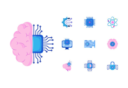 Blue and Pink Quantum Computing Illustration Set