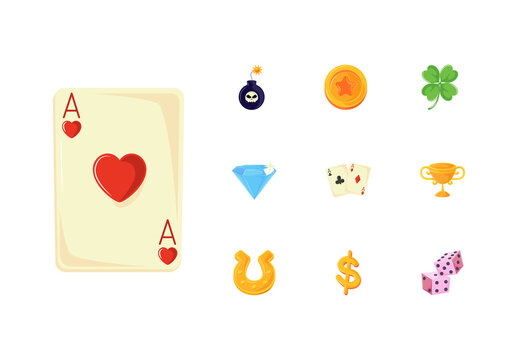 Colorful Casino Games Gambling Luck Illustration Set