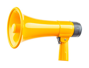 Bright yellow megaphone amplifier for sound and communication, cut out