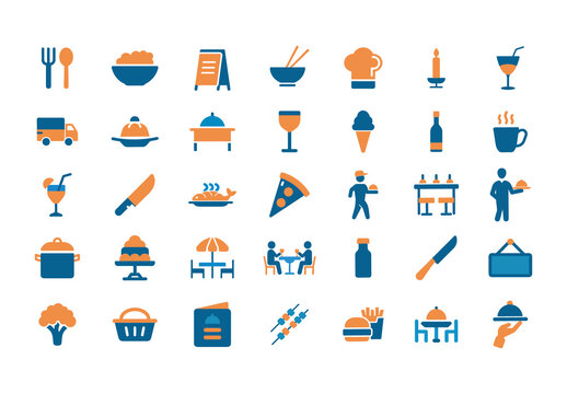 Orange Restaurant Food and Beverage Icons Set