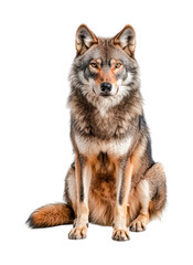 Fototapeta premium Majestic gray wolf sitting portrait displaying strength and grace, cut out
