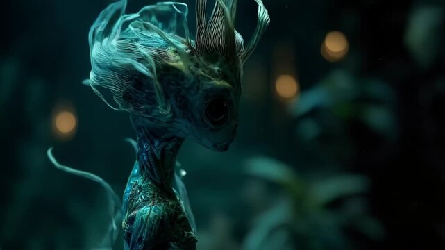 Tentacled Alien Creature Roams the Uncharted Terrestrial World, Smooth repeating motion for background video animation.