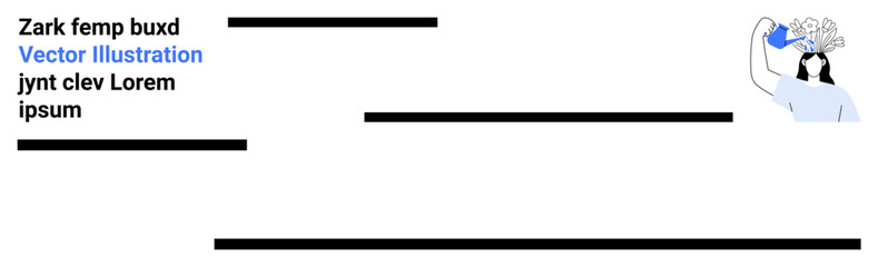 Fototapeta premium Person watering their brain with plants growing, symbolizing creative growth, mental health, innovation, mindfulness, education, personal development, idea generation. Ideal for mental health content