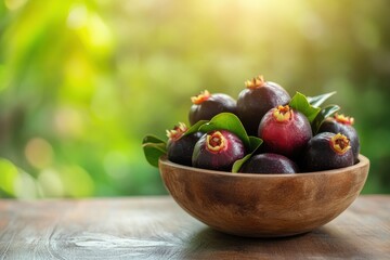 Mangosteens in a Wooden Bowl, Fresh Tropical Fruit