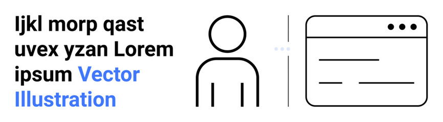 Abstract line art of a user avatar beside a simplified web interface. Ideal for user interface design, profile previews, web development, UX, wireframes, apps, minimalism, simple landing page