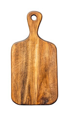 Rustic wooden cutting board with handle for culinary and kitchen use, cut out