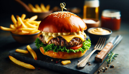 A burger masterpiece with the perfect balance of flavors and textures.
