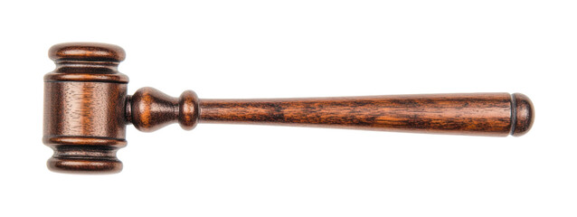 Wooden judge's gavel for courtroom legal decisions, cut out