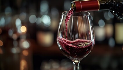 Pouring Red Wine into a Crystal Glass