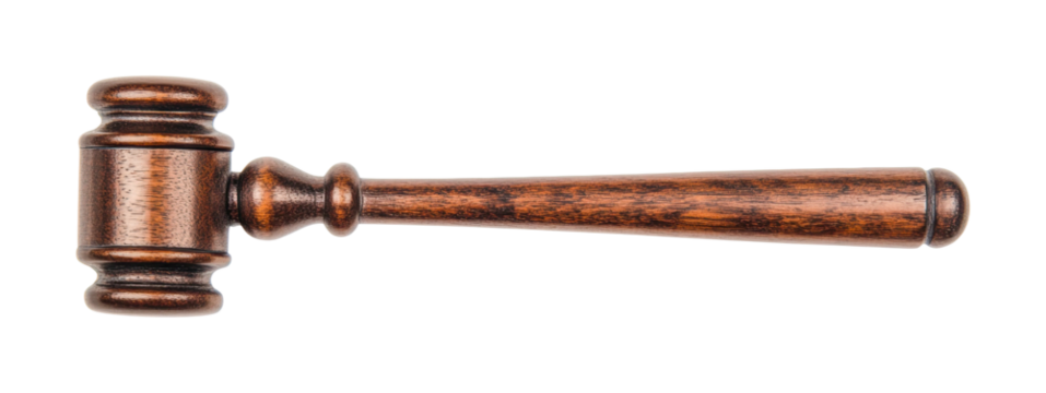 Wooden judge's gavel for courtroom legal decisions, cut out