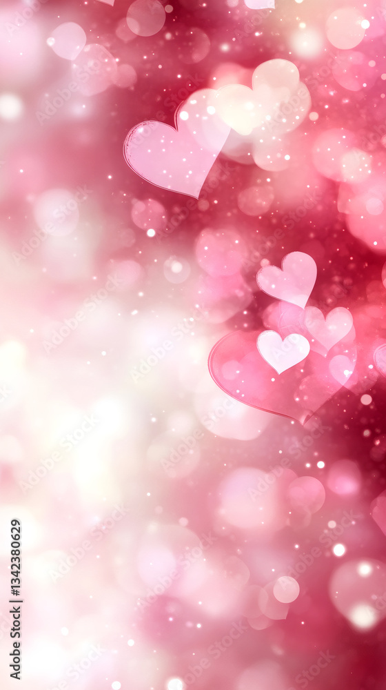 Leinwandbilder romantic background with pink and white hearts floating on a bokeh effect creating a dreamy and love
