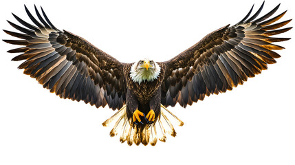 Obraz premium Majestic Eagle with Wings Spread Wide Isolated on Black Background