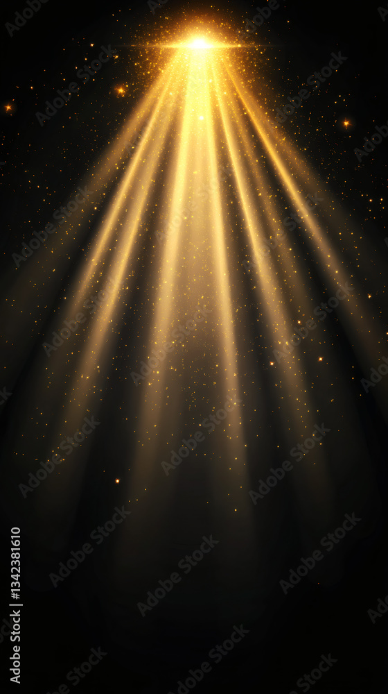Leinwandbilder golden light beams shining through particles on a black background creating a beautiful and magical 