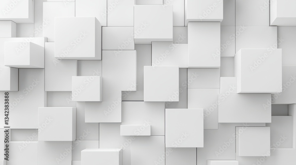 Aufkleber random shifted white cube boxes block background wallpaper banner with copy space