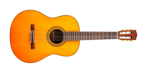 Obraz premium Classical acoustic guitar with wooden body and nylon strings, cut out