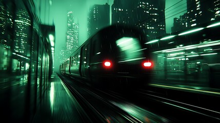 Fototapeta premium High-Speed Train Night Cityscape Motion Blur