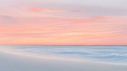 Obraz premium Serene Pastel Sunset Beach- Soft Waves and Pink Sky
