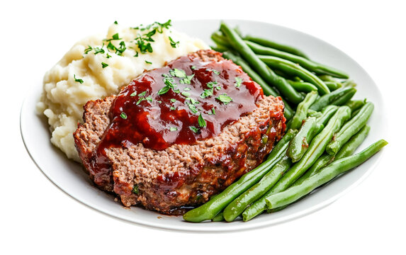 A hearty slice of traditional American meatloaf served with creamy mashed potatoes Isolated on transparent background PNG