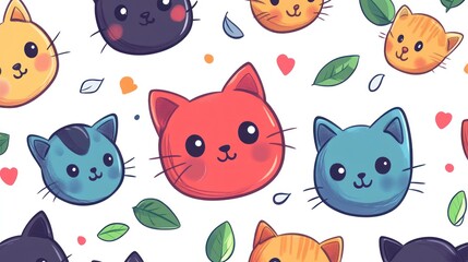 Cute cat faces pattern, digital art, design, textile print