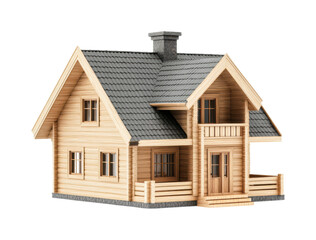 Wooden house with chimney and porch architecture, cut out