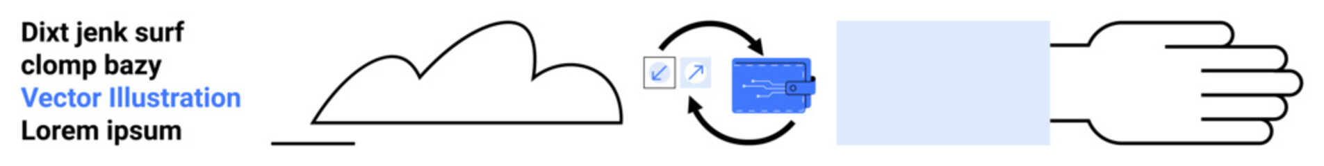 Cloud, arrows, document, and hand represent data sharing, transfer, and connection. Ideal for teamwork, efficiency, digitalization technology collaboration innovation simple landing page