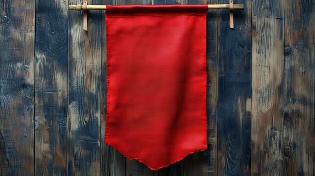 Red flag hanging wooden pole is rectangular shape red medieval f