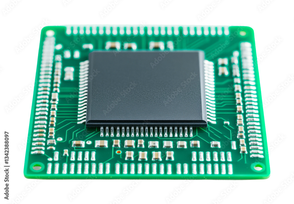 Poster close-up of a computer microchip with detailed circuitry, cut out