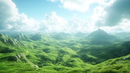 Fototapeta premium Lush green mountain valley under a bright sky