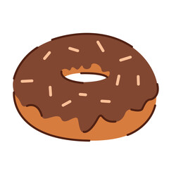 Chocolate glazed donut with sprinkles on top. Vector