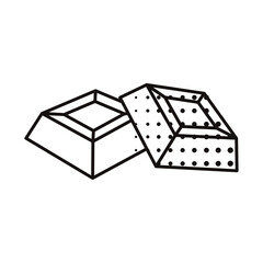 Two chocolate chunks in dotted line art style. Vector