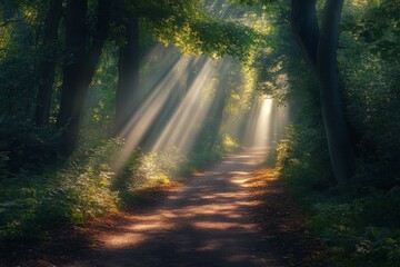 Sunbeams in the Forest Path