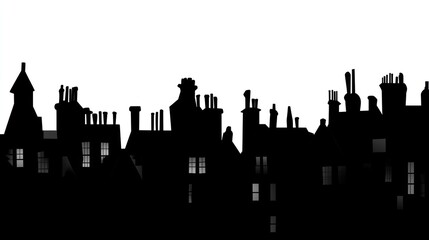 Obraz premium City rooftop silhouette, urban, black and white, dark