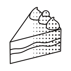 Slice of layered chocolate cake in outline. Vector