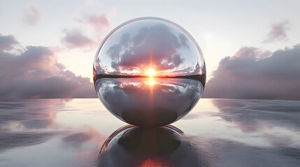 Reflective Sphere Sunset Landscape- AI Generated 3D Art