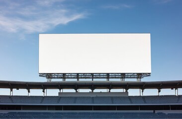 Large blank stadium scoreboard under a clear sky