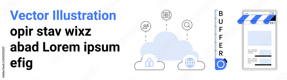 Wall mural cloud with data icons showing connections, app layout, and vertical interface tool. ideal for techno