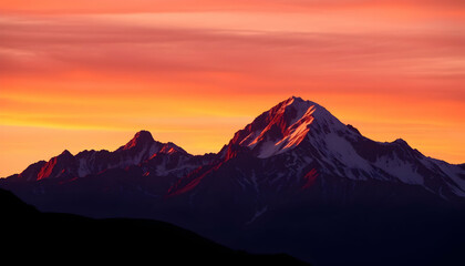 Majestic Mountain Sunset Fiery Sky Dramatic Peaks Sunrise Landscape Nature Scenery
