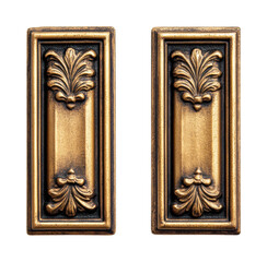 Ornate brass door embellishments with intricate floral design, cut out