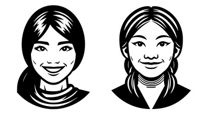 Smiling young woman graphic icon isolated on transparent background. Asian face with a smile and open eyes. 