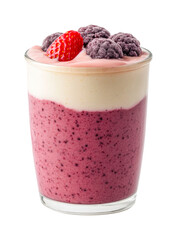 Berry yogurt parfait with strawberries and blackberries in a glass cup, cut out