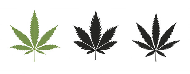 Green and black cannabis marijuana leaf with transparent background