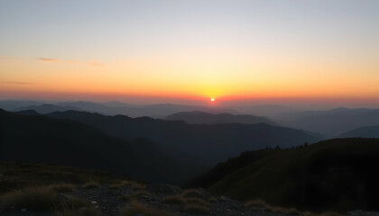 Obraz premium Majestic Sunrise Over Rolling Mountain Ranges Scenic View Landscape Photography