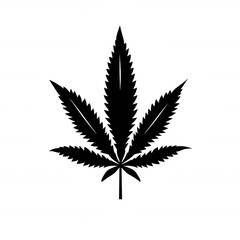 Black silhouette of cannabis sativa leaf on transparent background